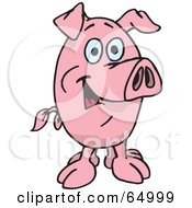 Royalty Free RF Clipart Illustration Of A Pink Pig Facing Front by Dennis Holmes Designs