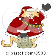 Chubby Orange Santa Clause Cat Waving