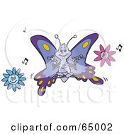 Poster, Art Print Of Meditating Butterfly Over Flowers With Music Notes