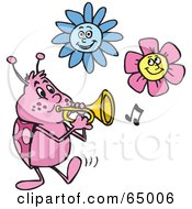 Poster, Art Print Of Ladybug Tooting A Horn Under Flowers