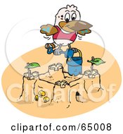 Royalty Free RF Clipart Illustration Of A Bird Creating A Sand Castle On A Beach by Dennis Holmes Designs