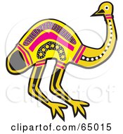 Royalty Free RF Clipart Illustration Of An Aboriginal Yellow And Pink Emu by Dennis Holmes Designs