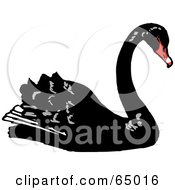Royalty Free RF Clipart Illustration Of A Profiled Black Swan With A Red Beak