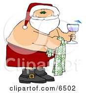 Santa Claus On Vacation Holding A Drink And His Shirt Off Clipart