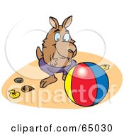 Poster, Art Print Of Kangaroo Playing With A Beach Ball