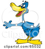 Royalty Free RF Clipart Illustration Of A Blue Duck Reaching To The Left