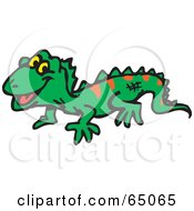 Poster, Art Print Of Happy Green Lizard With Orange Stripes