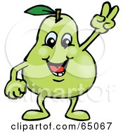 Poster, Art Print Of Peaceful Pear Gesturing The Peace Sign