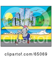 Poster, Art Print Of Koala Riding A Scooter Along A Coastal City