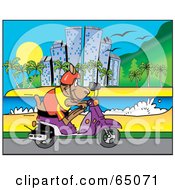 Poster, Art Print Of Kangaroo Riding A Scooter Along A Coastal City