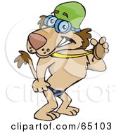 Royalty Free RF Clipart Illustration Of A Swimmer Lion Showing Off His Medal by Dennis Holmes Designs