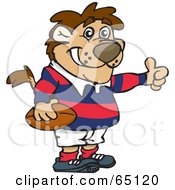 Royalty Free RF Clipart Illustration Of A Lion Giving The Thumbs Up And Playing Football by Dennis Holmes Designs