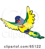 Royalty Free RF Clipart Illustration Of A Flying Blue Green And Yellow Lorikeet