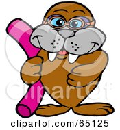Royalty Free RF Clipart Illustration Of A Smiling Walrus Holding A Swimming Noodle by Dennis Holmes Designs