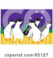 Poster, Art Print Of Group Of Happy Penguins Under The Stars