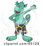 Royalty Free RF Clipart Illustration Of A Green Sea Monkey In Shorts