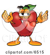 Red Apple Character Mascot With His Heart Beating Out Of His Chest And Eyebrows Raised Clipart Picture