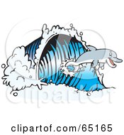 Royalty Free RF Clipart Illustration Of A Dolphin Surfing On A Blue Wave by Dennis Holmes Designs