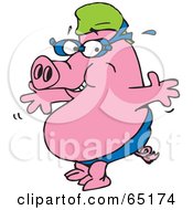 Royalty Free RF Clipart Illustration Of A Pink Curly Tailed Piggy In Swim Gear by Dennis Holmes Designs