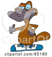 Royalty Free RF Clipart Illustration Of A Brown Platypus Wearing Shoes And Giving The Thumbs Up