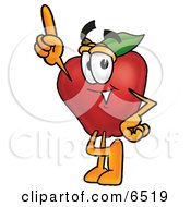 Red Apple Character Mascot Pointing Upwards