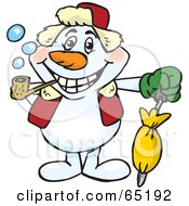 Poster, Art Print Of Happy Snowman Smoking A Pipe And Holding An Umbrella