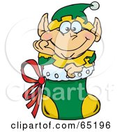 Poster, Art Print Of Jolly Elf Nestled In A Christmas Stocking