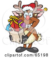 Poster, Art Print Of Jolly Reindeer Carrying A Bag Full Of Christmas Presents