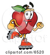 Red Apple Character Mascot Roller Blading On Inline Skates
