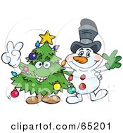 Poster, Art Print Of Peaceful Christmas Tree And Snowman