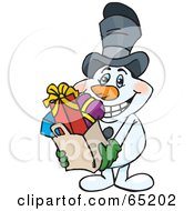 Poster, Art Print Of Jolly Snowman Carrying A Bag Full Of Christmas Presents