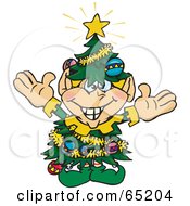 Poster, Art Print Of Happy Elf Wearing A Christmas Tree Costume
