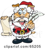 Poster, Art Print Of Sparkey Dog Santa Holding A List And Quill