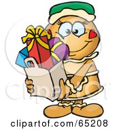 Poster, Art Print Of Jolly Gingerbread Woman Carrying A Bag Full Of Christmas Presents