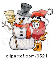 Poster, Art Print Of Red Apple Character Mascot Leaning On A Snowman On Christmas