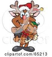 Poster, Art Print Of Happy Reindeer Holding A Christmas Teddy Bear