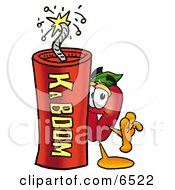 Red Apple Character Mascot Standing With A Stick Of Dynamite Explosives Clipart Picture