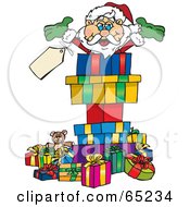 Poster, Art Print Of Jolly Santa Popping Out Of A Gift Box Surrounded By Christmas Presents - Version 2