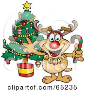 Poster, Art Print Of Sparkey Dog Wearing A Rudolph Costume And Standing By A Christmas Tree