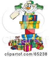 Poster, Art Print Of Jolly Snowman Popping Out Of A Gift Box Surrounded By Christmas Presents - Version 3