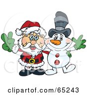 Royalty Free RF Clipart Illustration Of A Peaceful Santa And Snowman