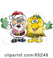 Royalty Free RF Clipart Illustration Of A Peaceful Santa Claus And Bell by Dennis Holmes Designs
