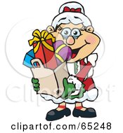 Poster, Art Print Of Jolly Mrs Claus Carrying A Bag Full Of Christmas Presents