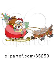 Poster, Art Print Of Peaceful Santa Driving Sleigh With Two Reindeer