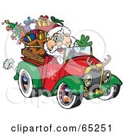 Poster, Art Print Of Santa Waving And Driving A Ute Truck Sleigh