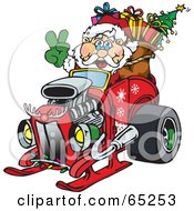 Poster, Art Print Of Peaceful Santa Driving A Hotrod Sled