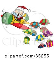 Poster, Art Print Of Santa Flying A Plane And Dropping Presents On Parachutes