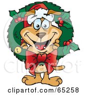 Sparkey Dog Poking His Head Through A Christmas Holly Wreath