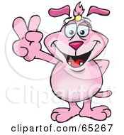 Poster, Art Print Of Pink Female Sparkey Dog Gesturing The Peace Sign