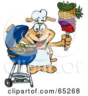 Sparkey Dog Chef Barbecuing Veggies On A Charcoal Grill